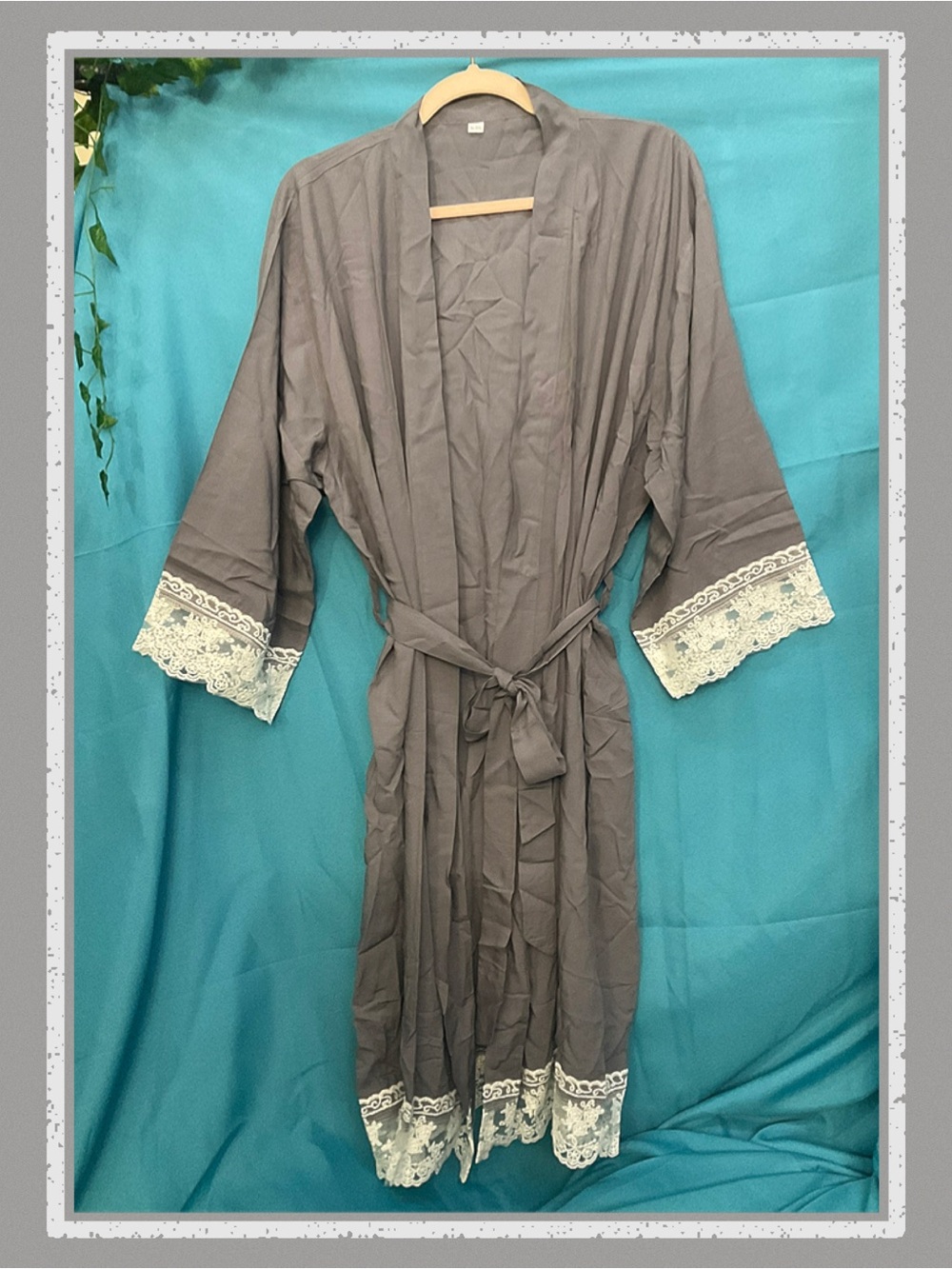 Cotton/Rayon Gray Robe with Tie Waist • NWOT • 28" p2p